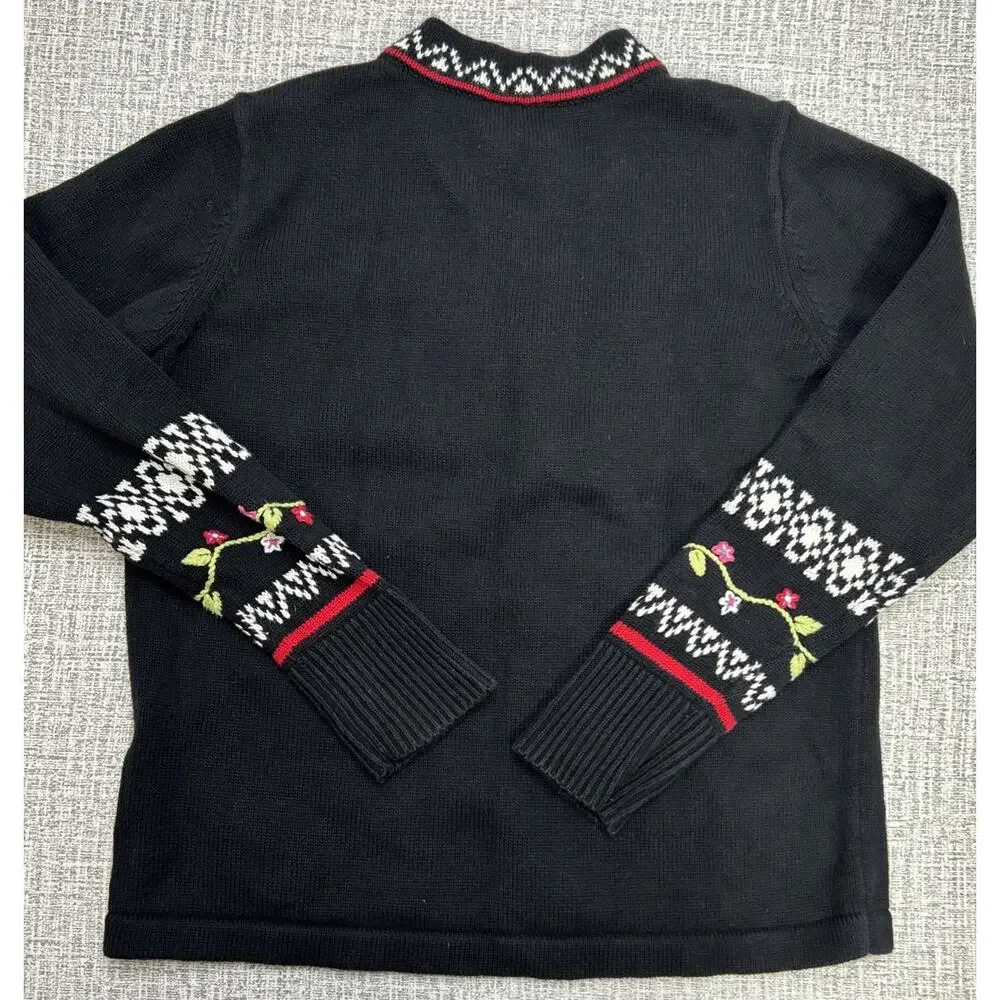 Hanna Andersson Embroidered Floral Pullover Sweater 1/4 Zip Girls 140 Nordic 10